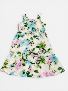 Old Navy Girls Floral Sundress Size S (6-7) Pastel Blue Pink Green Tiered Dress